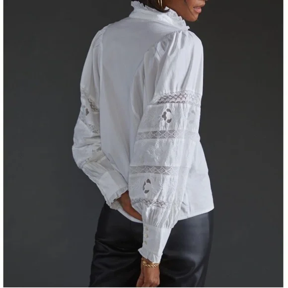 Anthropologie Love The Label Puff-Sleeved Lace Buttondown - Picture 2 of 15